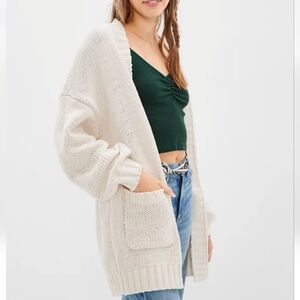 American Eagle Outfitters Ivory Knit Button Cardigan